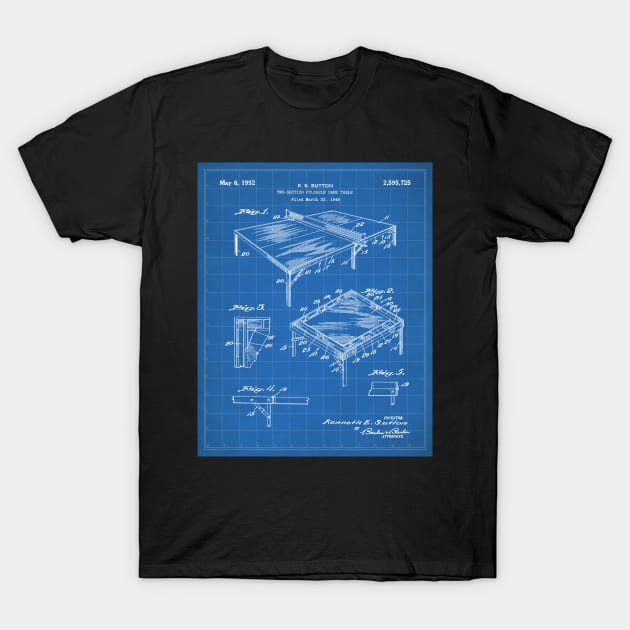 Table Tennis Patent - Tennis Art - Blueprint T-Shirt by patentpress